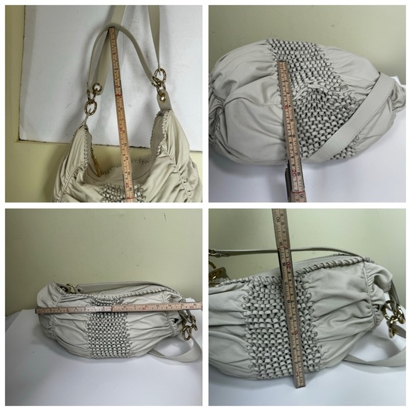 Diane Von Furstenburg DFV Kelli Leather Hobo Woven Bag Tote Ruched Tan Gold Soft - Picture 15 of 16